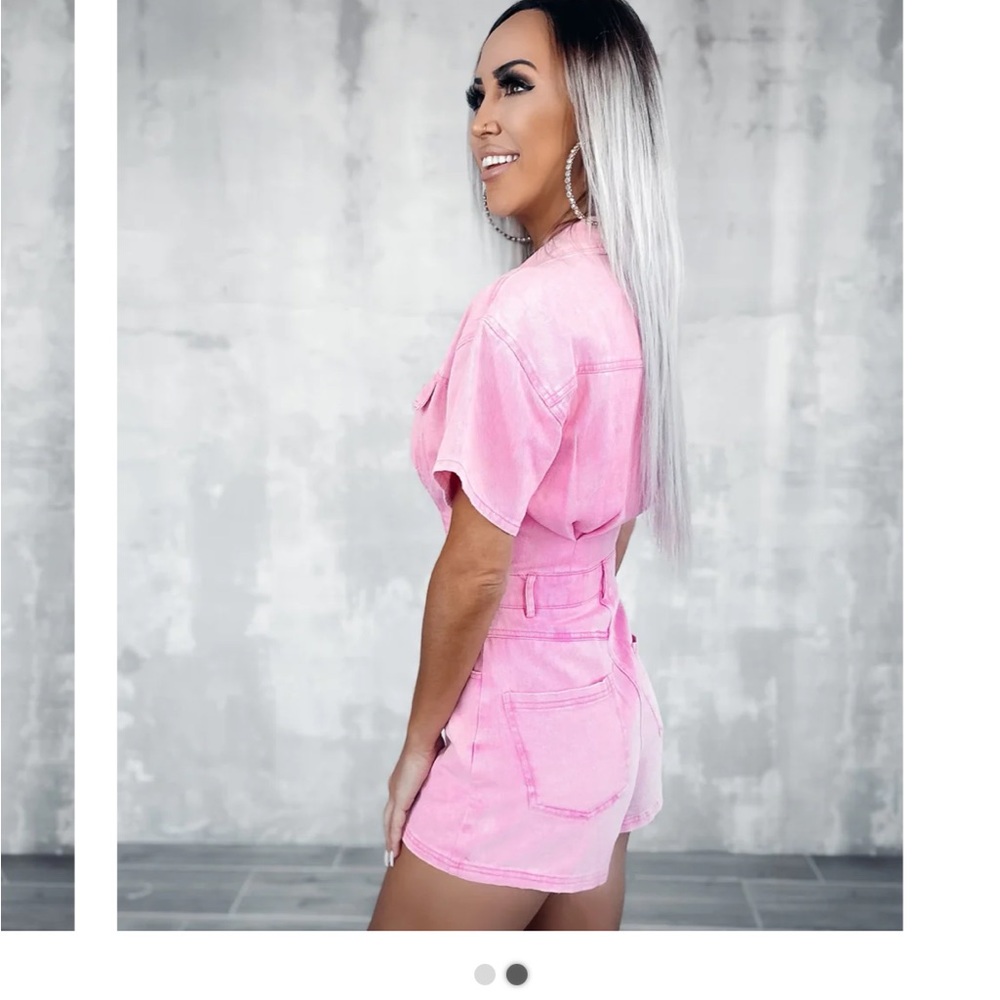 Pink denim romper